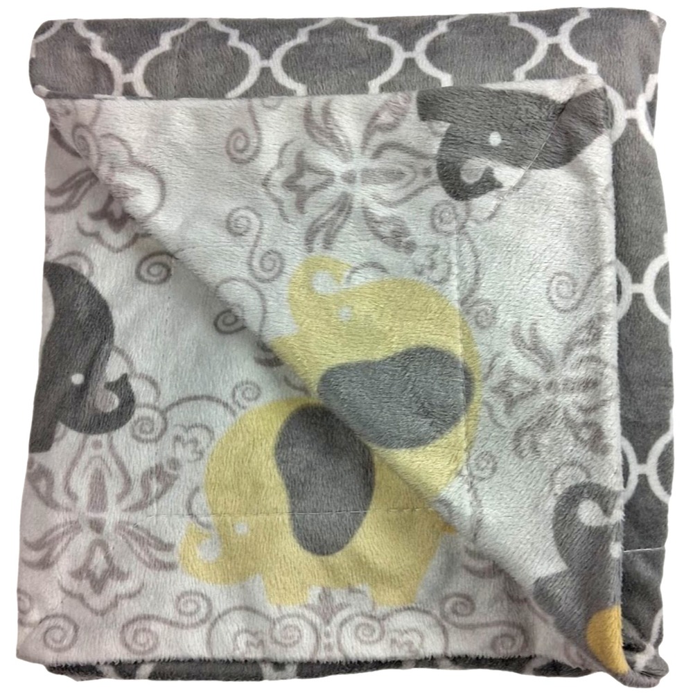 SL Home Fashions Yellow Gray White Elephant Baby Blanket RN‎ 119741 Unisex Lovey